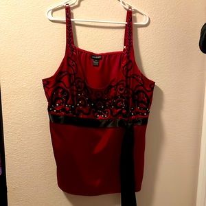 Lane Bryant Red and Black Embellished Blouse